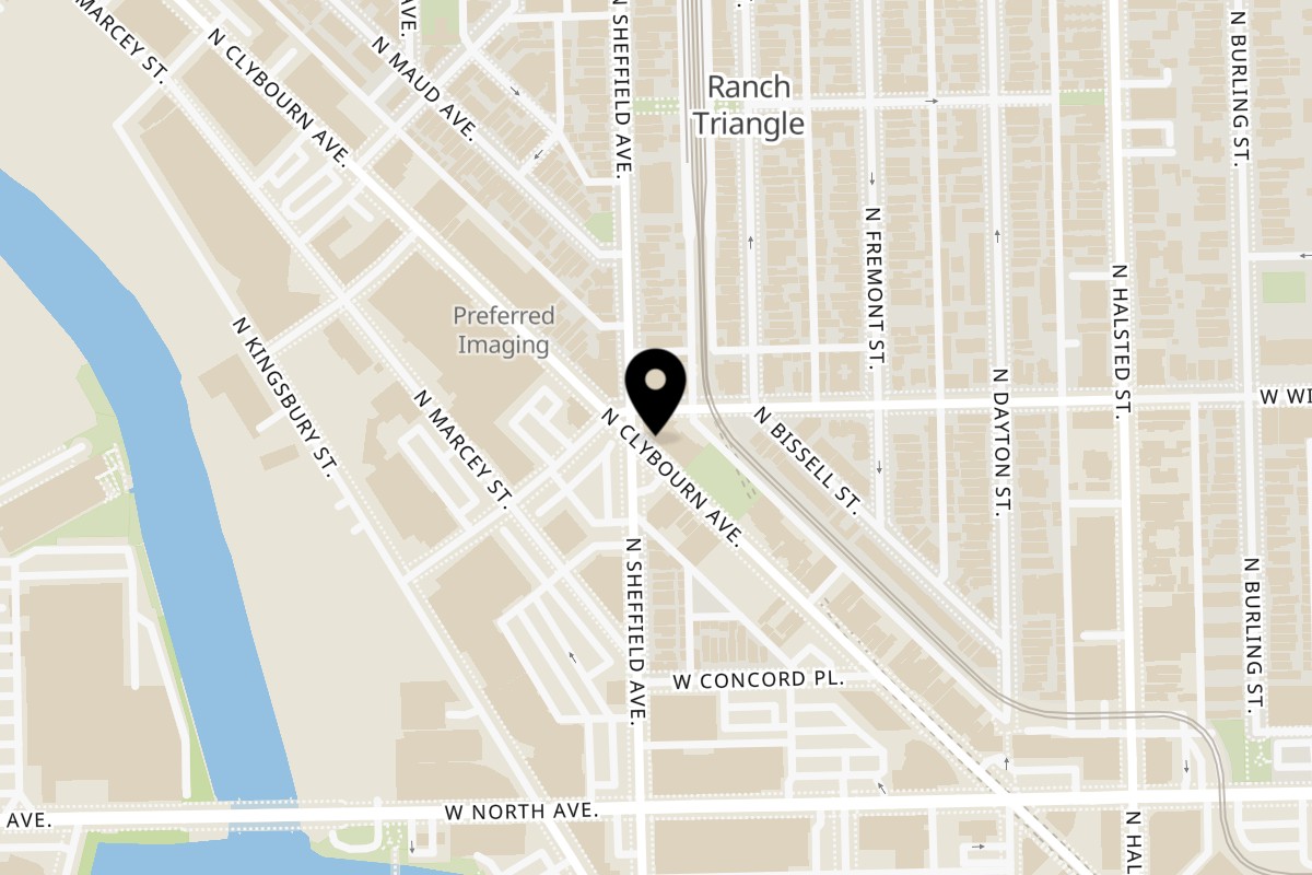 Map showing the location of Jaimito's Burritos on 1781 N Clybourn Ave in Chicago